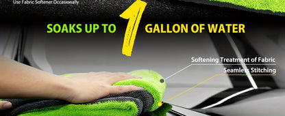 Car Drying Towel in 1400 GSM Microfiber with Two Size Options or Nine-Piece Wash Tool Bundle