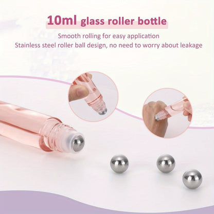Essential Oil Roller Bottles 14 Pack 10ml – Refillable Glass Roll-On Perfume Containers with Stainless Steel Roller Balls, Opener & Funnel