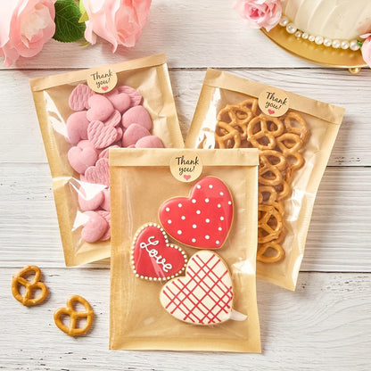 Cookie Bags with Window 300pcs Kraft Paper Bags with Thank You Stickers Grease Resistant for Entryways, Bedrooms and Living Spaces