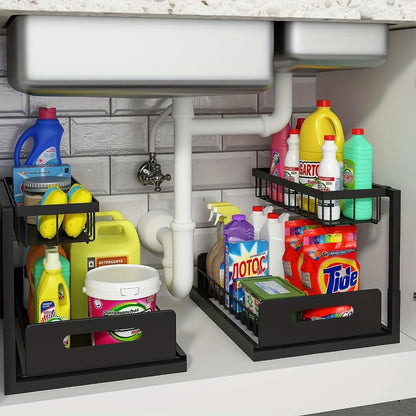 Under Sink Storage Organizer 2-Tier Slide-Out Shelf in 1 or 2 Packs and Three Color Options