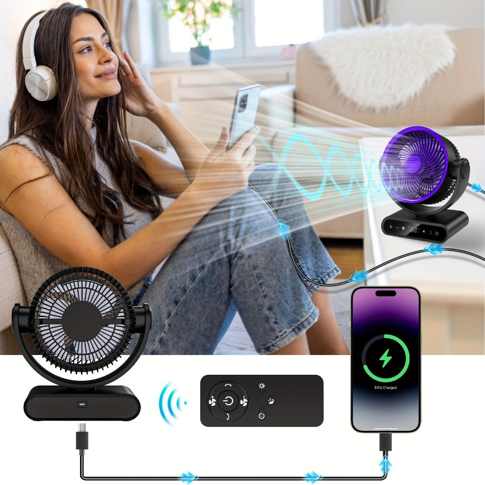 Camping Fan with LED Light Battery Powered 20000mAh 40000mAh 9-Inch 5-Speed Remote Control for Entryways, Bedrooms and Living Spaces