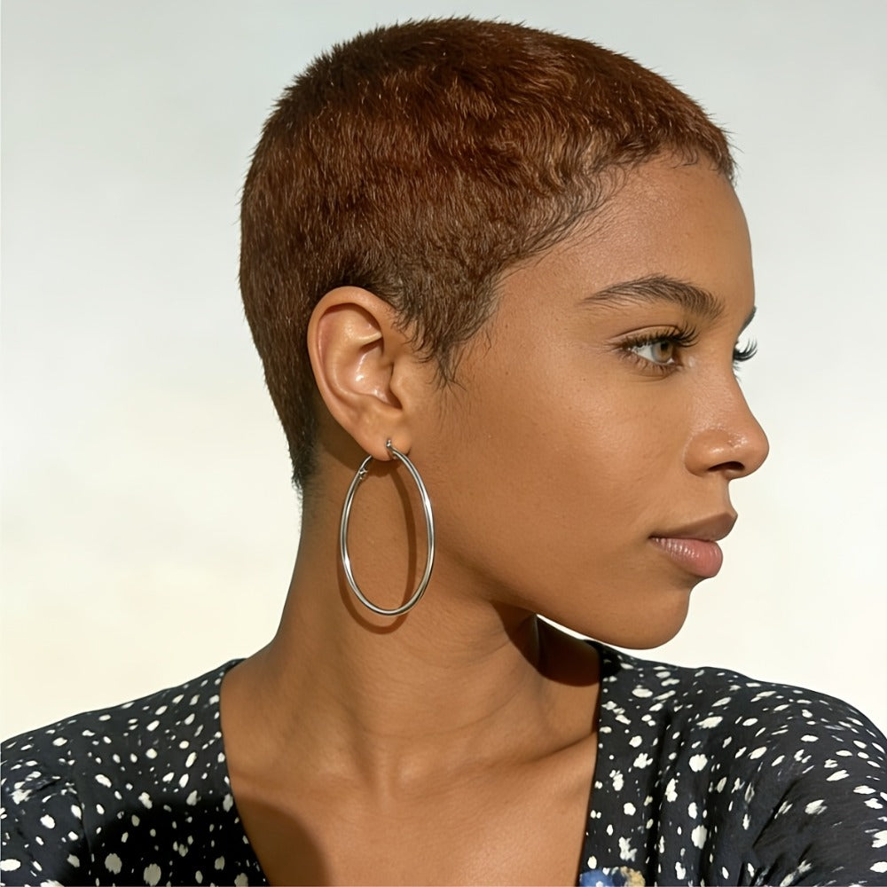Short Pixie Human Hair Wig, 4-Inch Length in 1B Black, 99J Burgundy, #30 or #27 Color Options