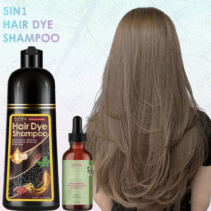 Hair Dye Coloring Shampoo 5-in-1 Upgraded with Hibiscus Oil, Squalane & Glycerin – Quick Color & Nourishing, Gentle Skin-Safe Formula