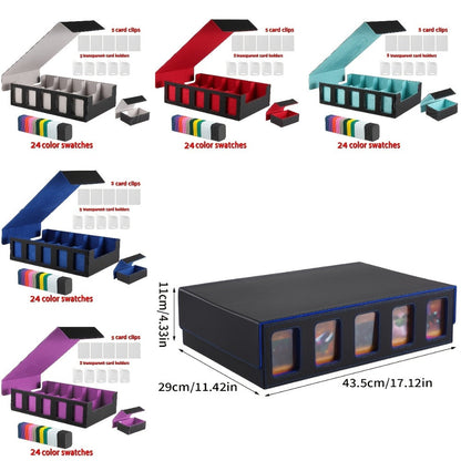 Trading Card Storage Box 5-Row with 24 Colored Dividers, 5 Card Sleeves & 5 Grid Boards – Card Organizer for Pokemon MTG Yu-Gi-Oh Sports