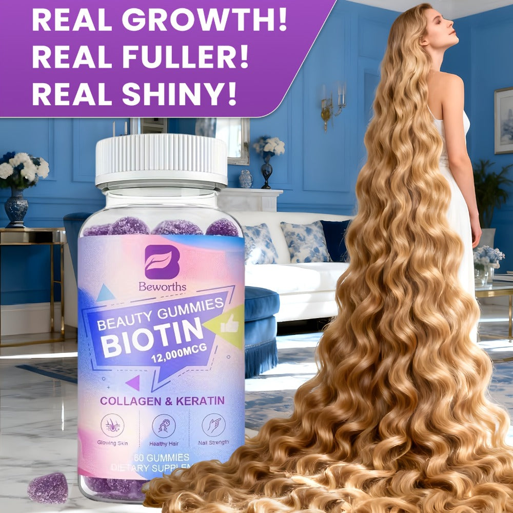 Biotin Gummies 12000mcg, with Collagen, Keratin, Chlorophyll, Zinc & Vitamins A B6 B12 C D E, Hair