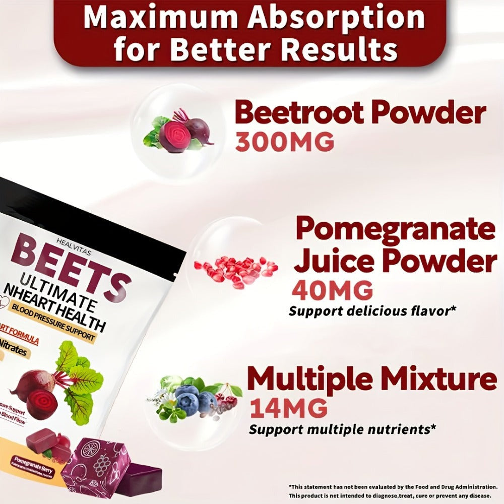 Beetroot Chewable Tablets with Natural Nitrates & Concentrated Beet Root Extract - Supports Circulatory System