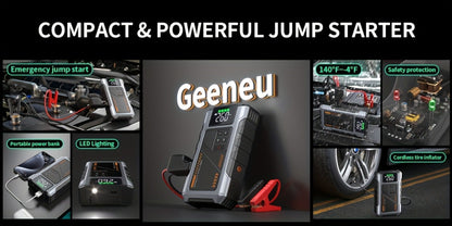 Portable Jump Starter 9-in-1 with Air Compressor – 12V Car Battery Booster for 8.0L Gas & 6.5L Diesel, USB-C, LED Emergency Light