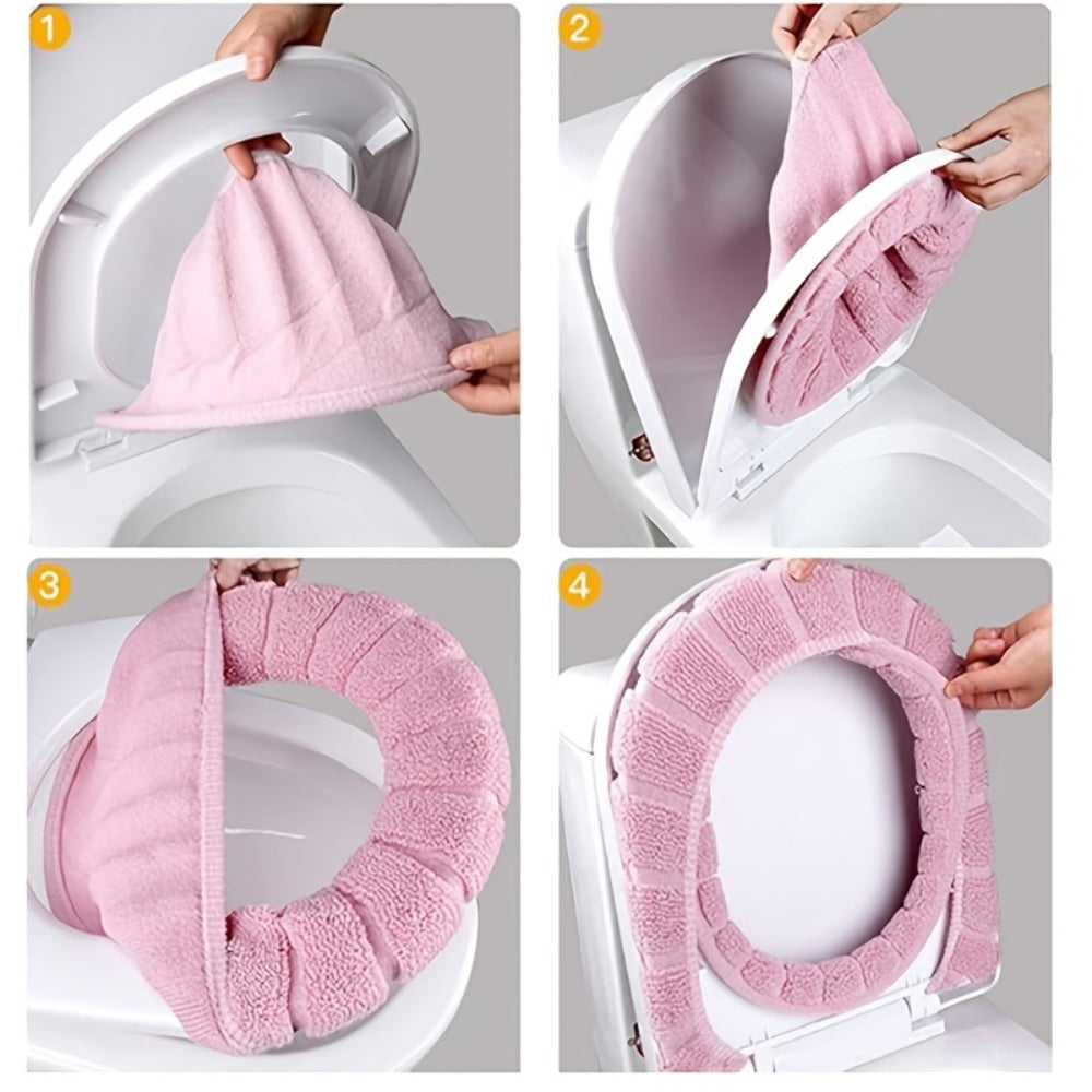 Five-Pack Plush Toilet Seat Ring Covers in Beige, Gray, Green, Blue and Pink, 31cm Outer Diameter
