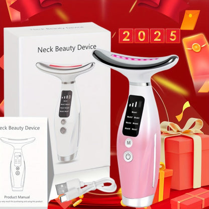 LED Light Therapy Face Neck Shoulder Massager 7-Color USB Rechargeable Multiple Adjustable Modes Facial for Home or Salon Spa Use