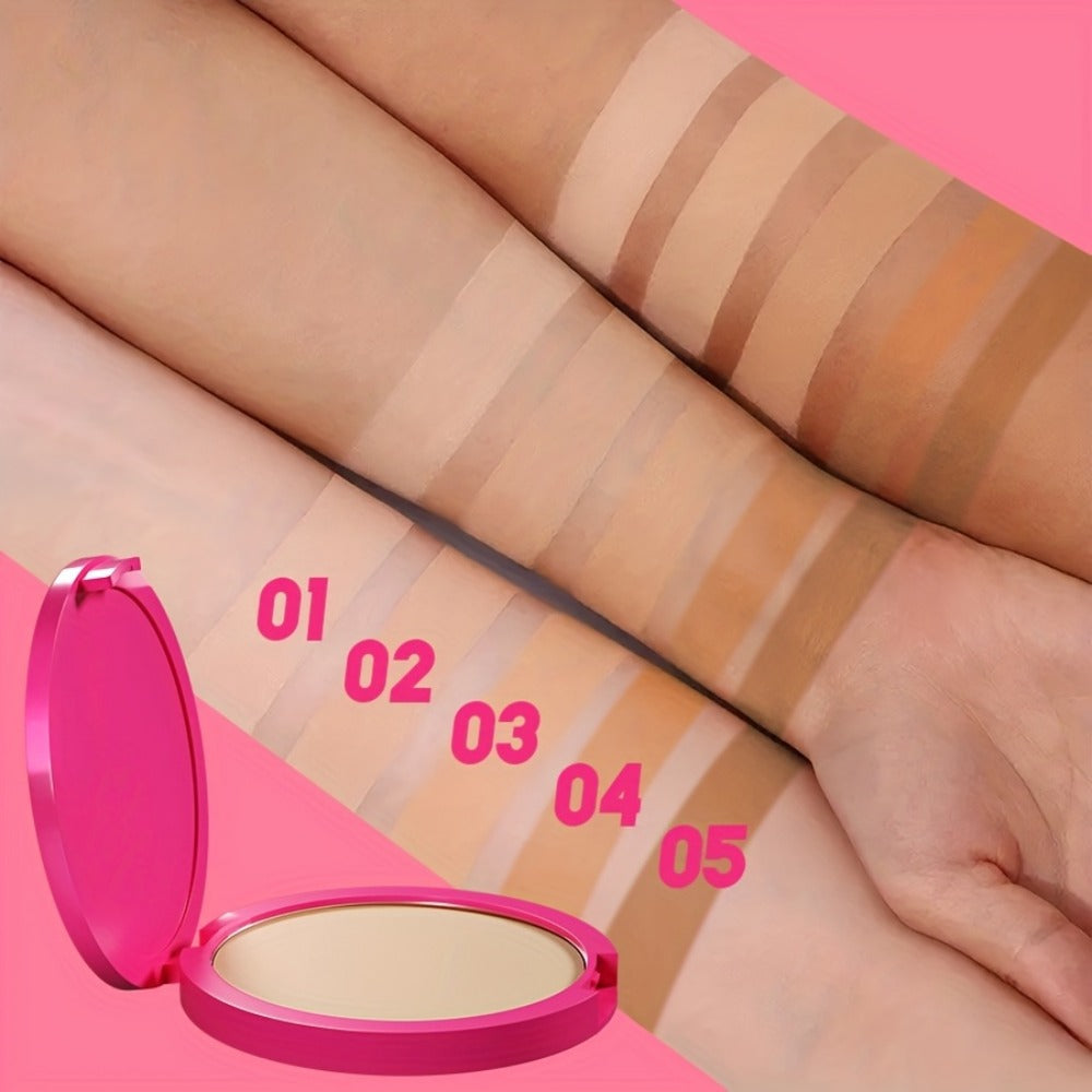 Pressed Powder Foundation 2 Pcs Set Waterproof Sweatproof Lightweight Buildable Coverage, for Makeup, Travel and Everyday Vanity Use