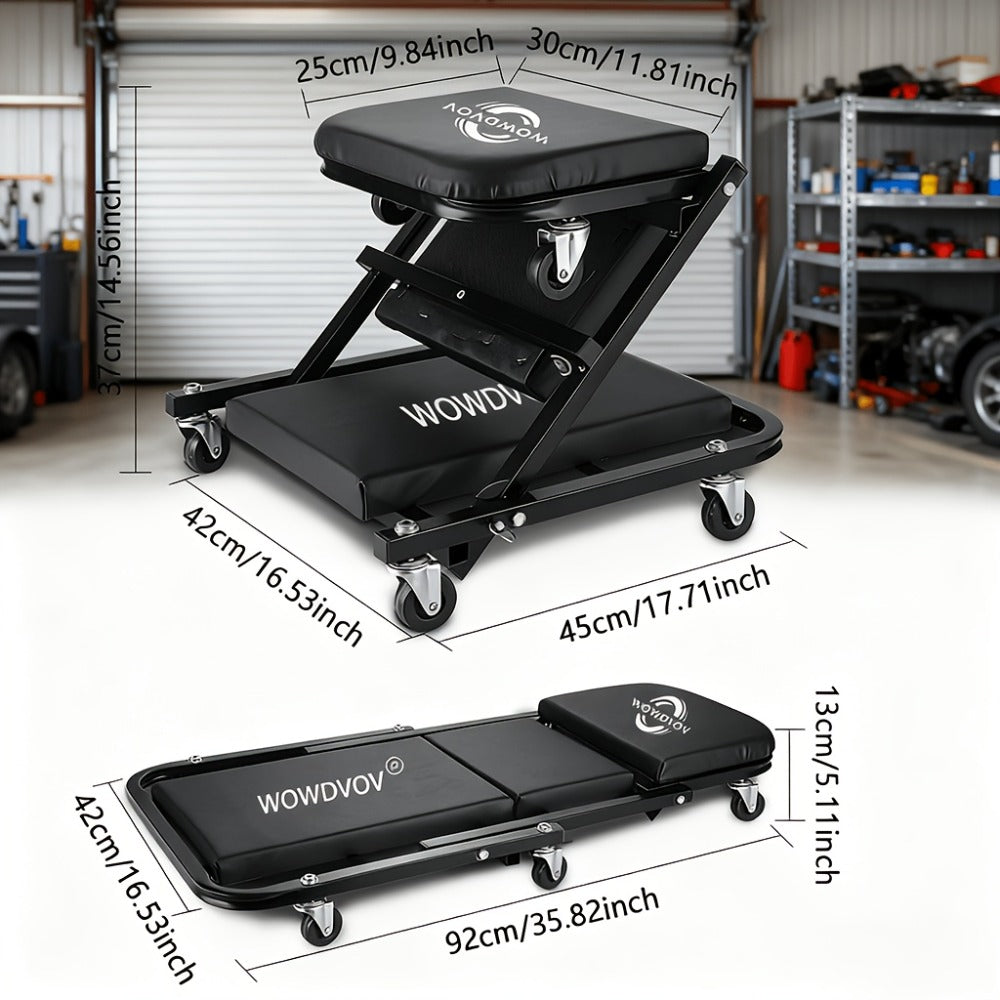 Mechanic Creeper 3-in-1 Z-Shape – 500 lb Capacity Foldable Garage Repair Stool, Lying Sitting Leaning Rolling Creeper with 6 Wheel Rollers