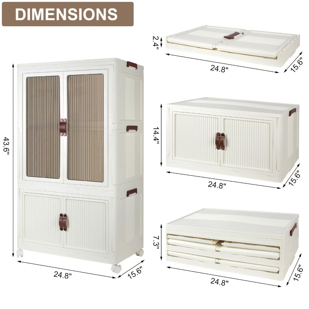 Portable Closet Wardrobe with Wheels & Hanging Rod, Foldable Clothes Cabinet with Doors, 10 Hangers