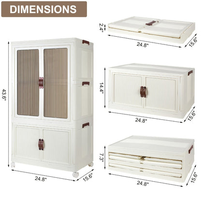 Portable Closet Wardrobe with Wheels & Hanging Rod, Foldable Clothes Cabinet with Doors, 10 Hangers