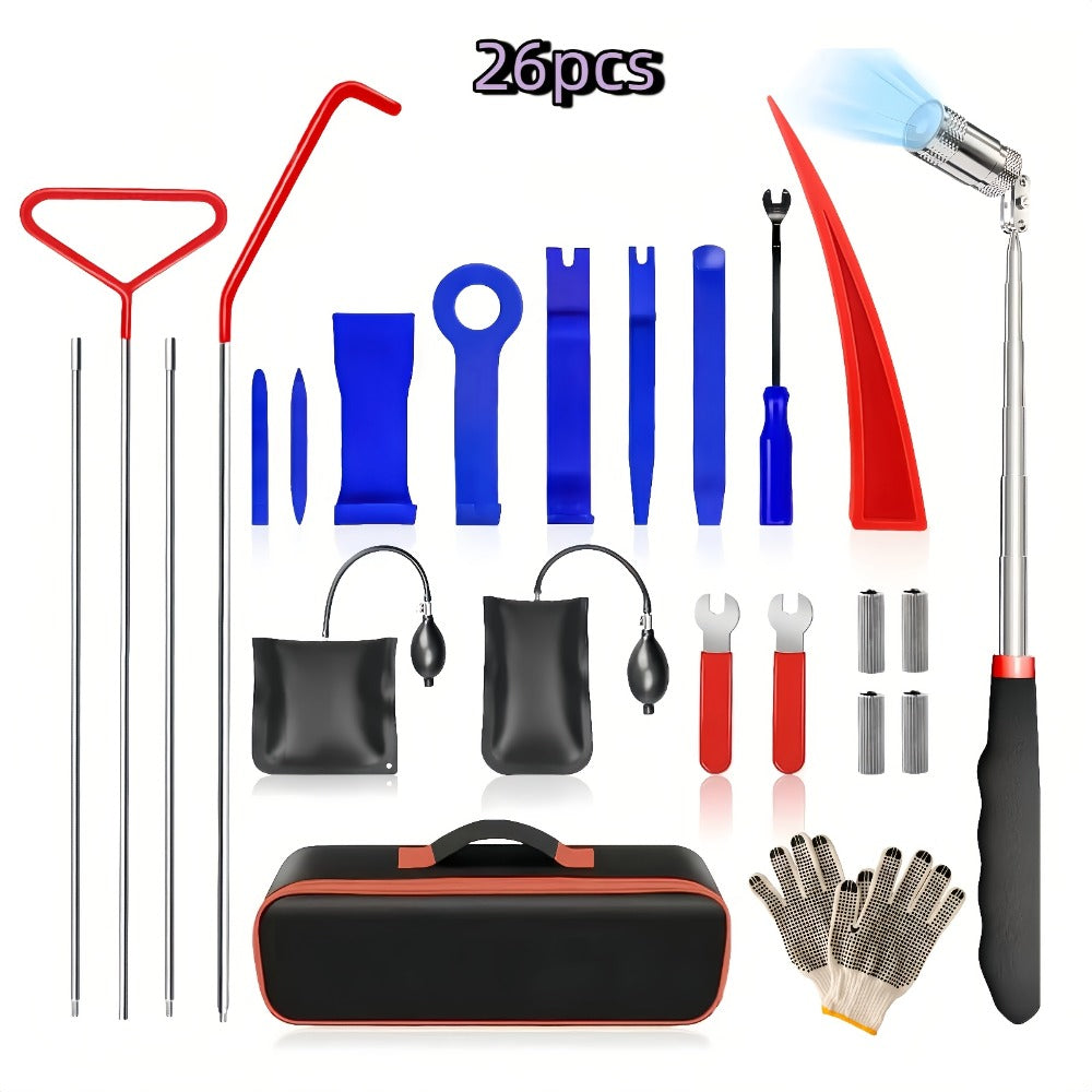 Air Wedge Pump Car Door Unlock Kit – Emergency Lockout Tool Set with Long Reach Grabber & Window Opening Gripper