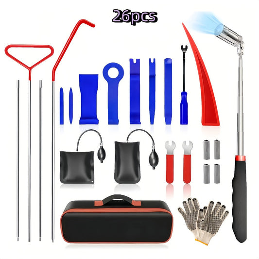Air Wedge Pump Car Door Unlock Kit – Emergency Lockout Tool Set with Long Reach Grabber & Window Opening Gripper