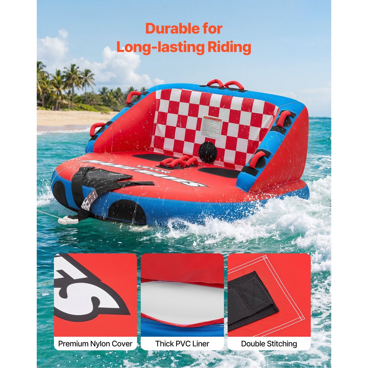 Towable Tube for Boating 2-Person – 340 lbs Inflatable D-Shape Boat Tube with Full Nylon Cover, Dual Tow Points
