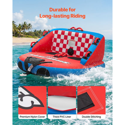 Towable Tube for Boating 2-Person – 340 lbs Inflatable D-Shape Boat Tube with Full Nylon Cover, Dual Tow Points