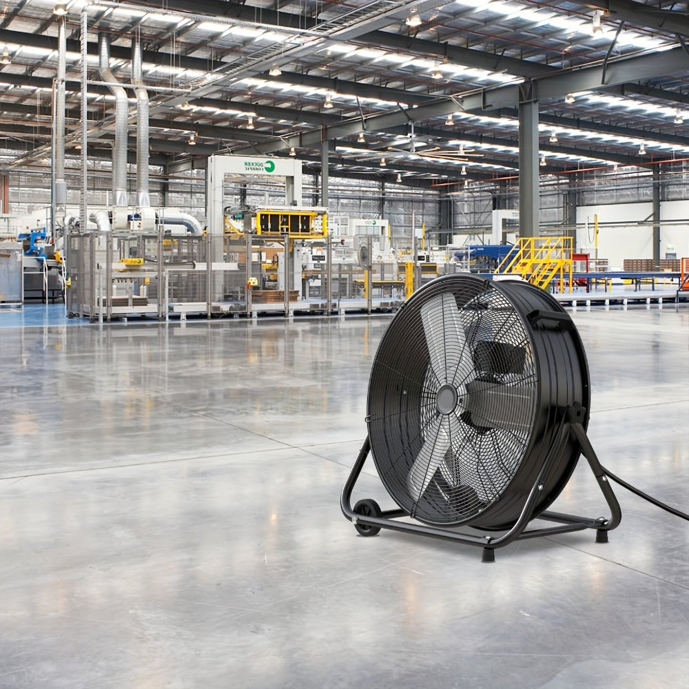 Industrial Drum Fan High Velocity Floor Fan 24 30 Inch, 3-Speed Metal Air Circulator 360 Tilt Casters ETL Listed