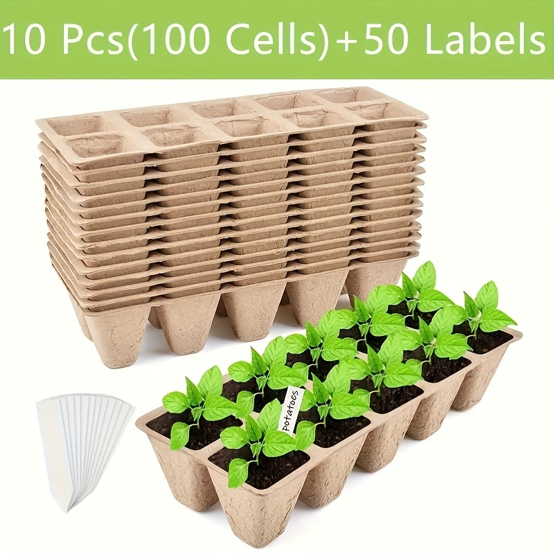 Peat Pots Seed Starter 100pcs Square Biodegradable Paper | Germination Trays with Peat Substrate for Herbs Cacti Flowers | Indoor Outdoor