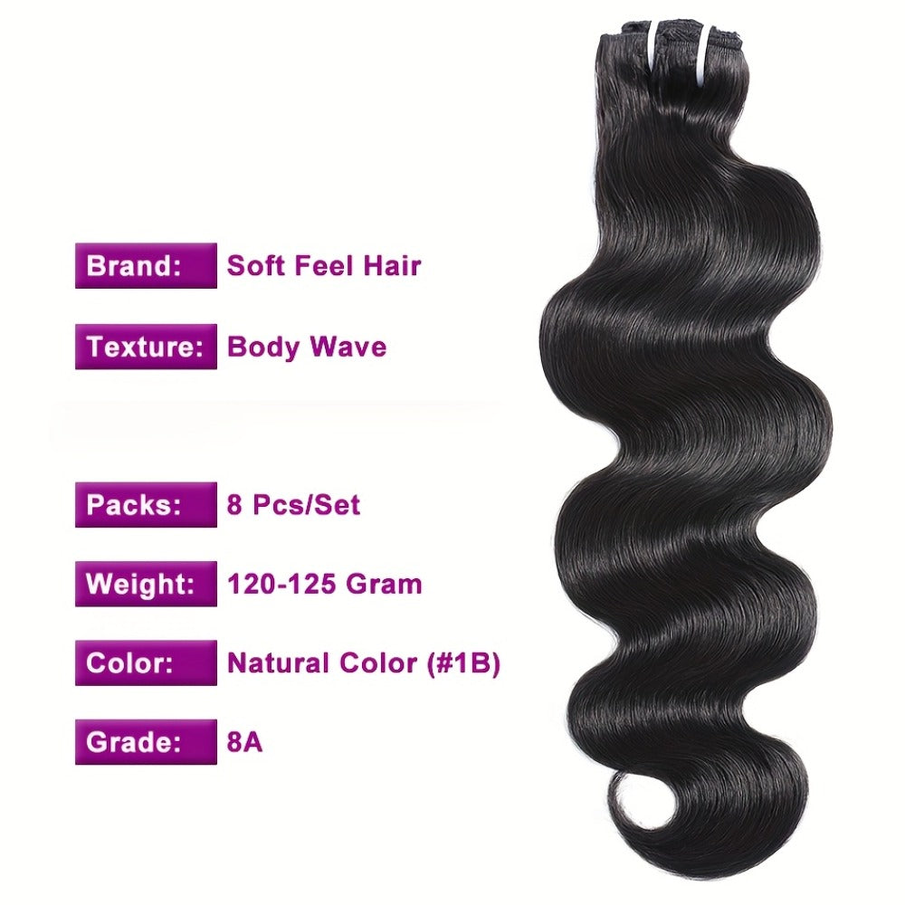 Clip In Human Hair Extensions Body Wave 8pcs 120g Full Head Real Human Hair Clip Ins Natural, for Home, Travel and Salon Hair Styling