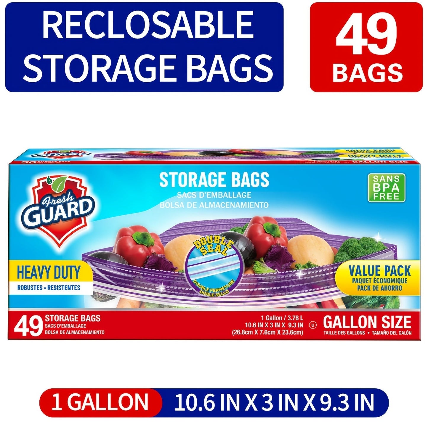 Freezer Storage Bags Resealable, Sturdy Bulk Food Storage Bags with Easy-Open Tabs for Freezer & Refrigerator