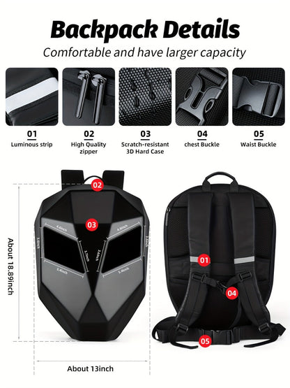 LED Motorcycle Backpack with Display Screen, Hard Shell Helmet Bag, USB Charging Port, 48x48 Dot Matrix Smart Riding Backpack