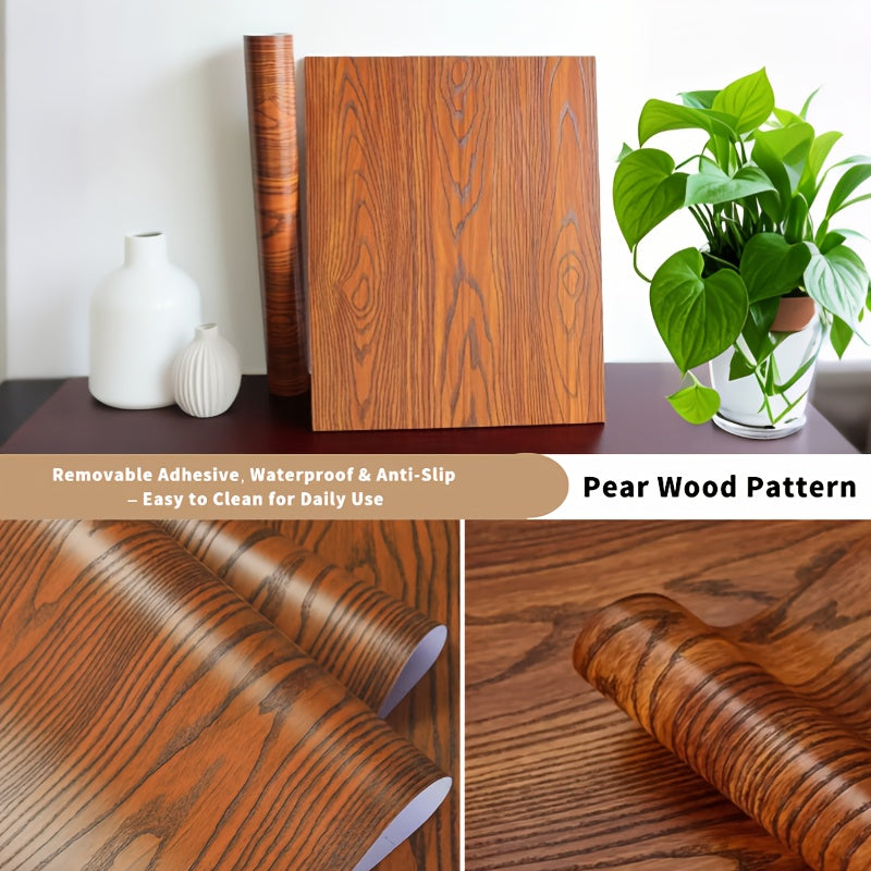 Wood Grain Floor Sticker Roll Peel & Stick Self-Adhesive Thickened Vinyl, Vintage DIY Flooring for Walls