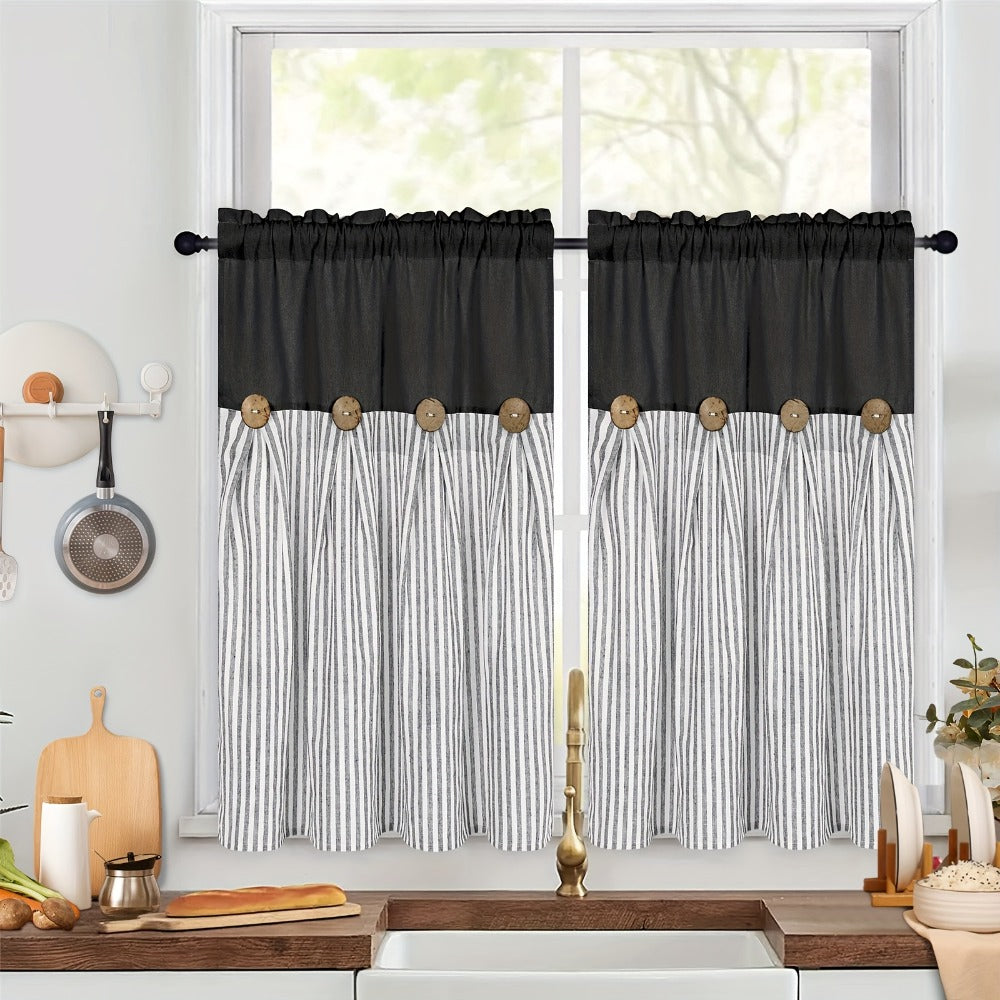Semi Sheer Curtains Bohemian Linen Cotton Patchwork Grommet Top Window Drapes for Bedroom Living Room Kitchen Bathroom Cafe
