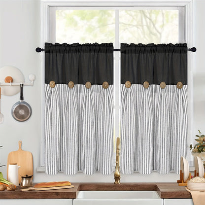 Semi Sheer Curtains Bohemian Linen Cotton Patchwork Grommet Top Window Drapes for Bedroom Living Room Kitchen Bathroom Cafe
