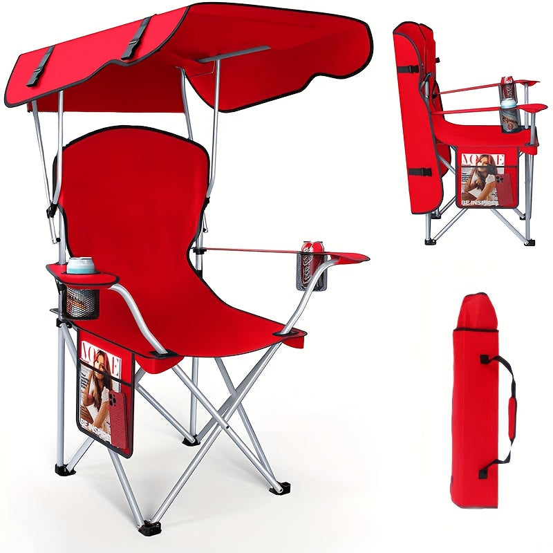 Canopy Camping Chair with 29.53-Inch Sun Shade, Cup Holders, Side Pocket and Four Color Options