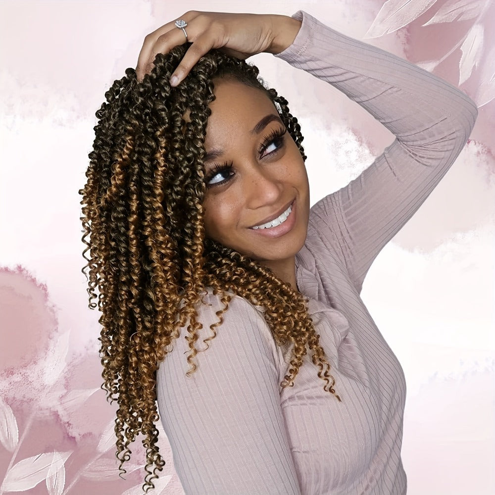 Pre-Looped Passion Twist Crochet Hair 8 Packs Pre-Twisted Curly Ends Bohemian Short Twist Braids