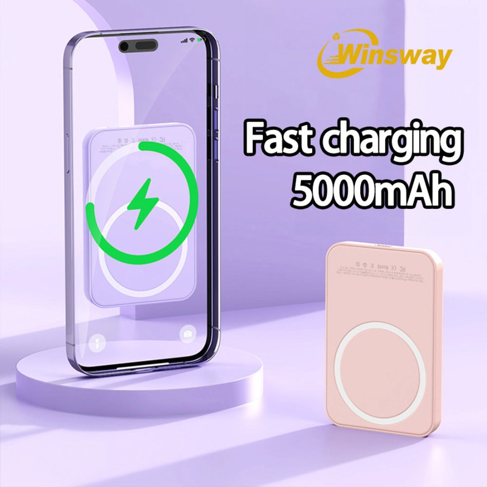 Power Bank Magnetic 5000mAh Mini with Wireless Charging, PD, QC3.0 and Eight Colors for Travel