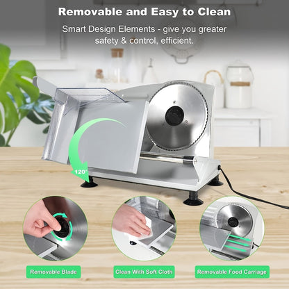Electric Meat Slicer for Home, 6.7" Stainless Steel Blade, 150W Deli Food Slicer with Adjustable 0-15mm Thickness for Cold Cuts