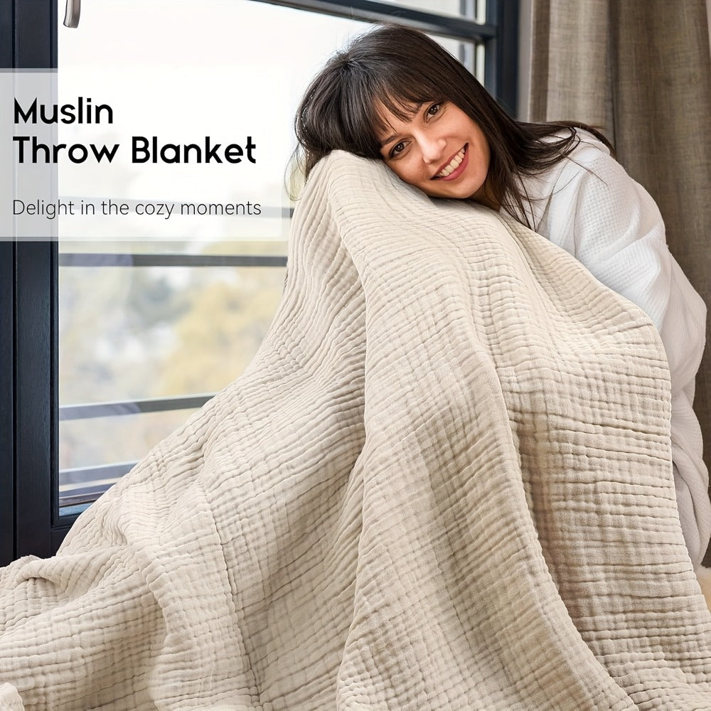 Morandi Cotton Muslin Blanket 6-Layer, Gauze Throw for Couch & Bed, Breathable All Season, 6 Colors