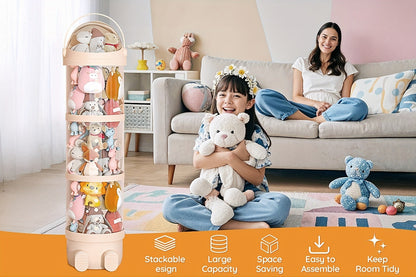 Stackable Round Stuffed Animal Storage Box with Lid for Entryways, Bedrooms and Living Spaces