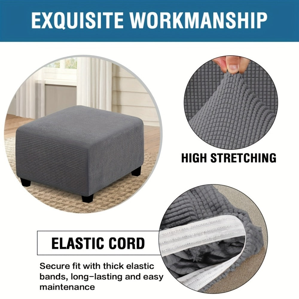 Square Ottoman Cover Elastic Stretch – Polar Fleece Footstool Slipcover with Elastic Band Closure Machine Washable for Home Office Decor