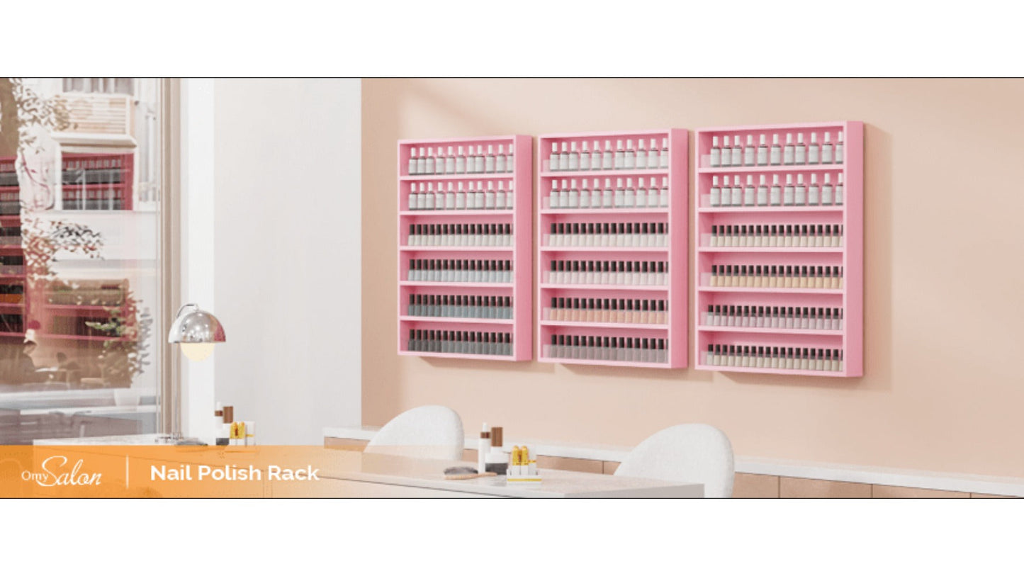 Nail Polish Rack Wall Mount Organizer 6-Tier & 10-Tier with Acrylic Baffle, Salon Display Shelf for Nail