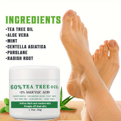 Tea Tree Foot Cream 50g with Salicylic Acid, Aloe Vera and Mint for Dry Heel and Callus Care at Home