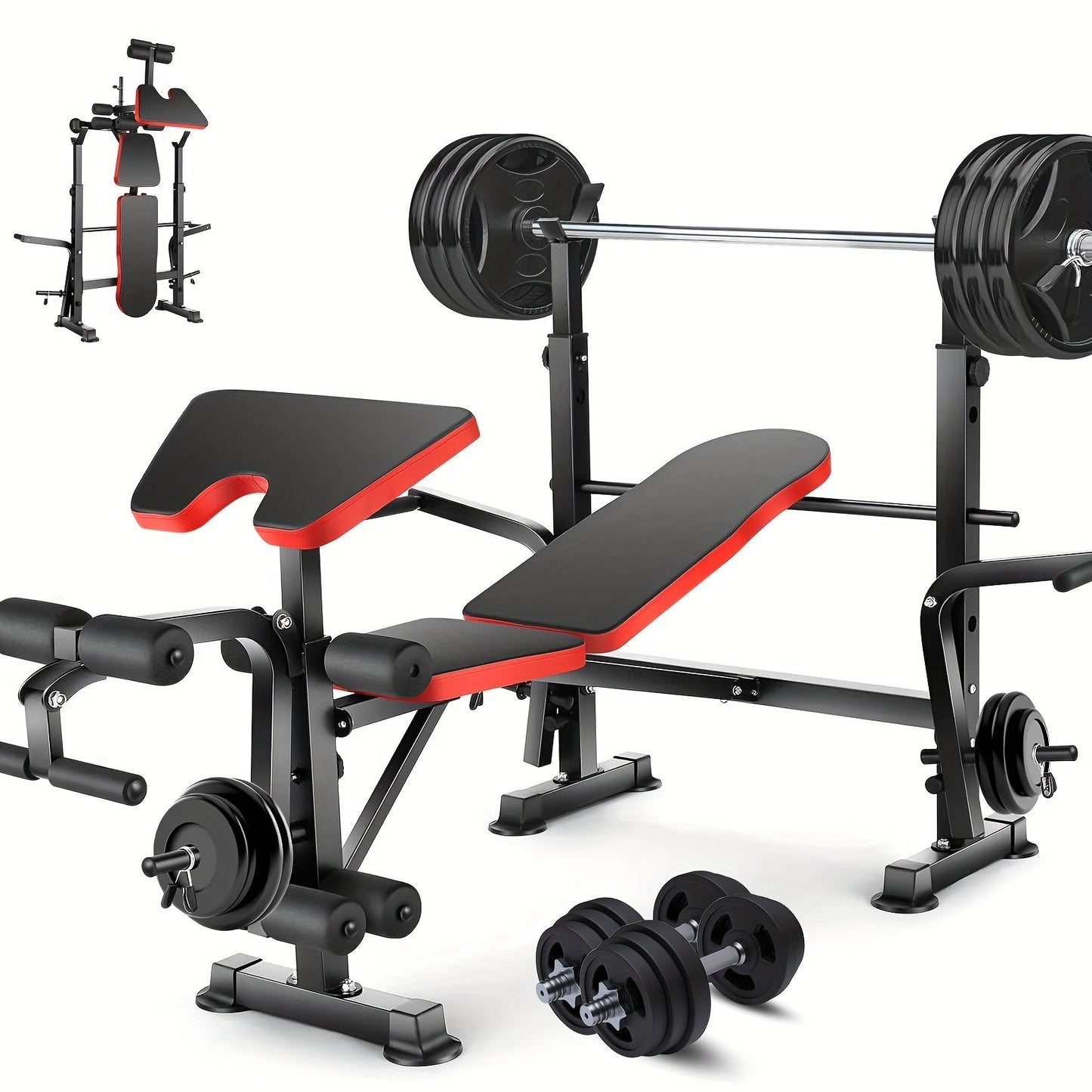 Adjustable Weight Bench Set – Foldable Home Gym Workout Bench with Squat Rack, Leg Developer & Preacher Curl Pad | 3-Second Fast Fold
