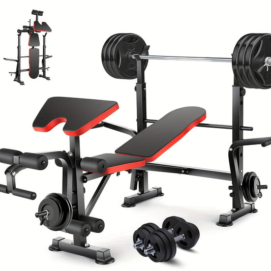 Adjustable Weight Bench Set – Foldable Home Gym Workout Bench with Squat Rack, Leg Developer & Preacher Curl Pad | 3-Second Fast Fold
