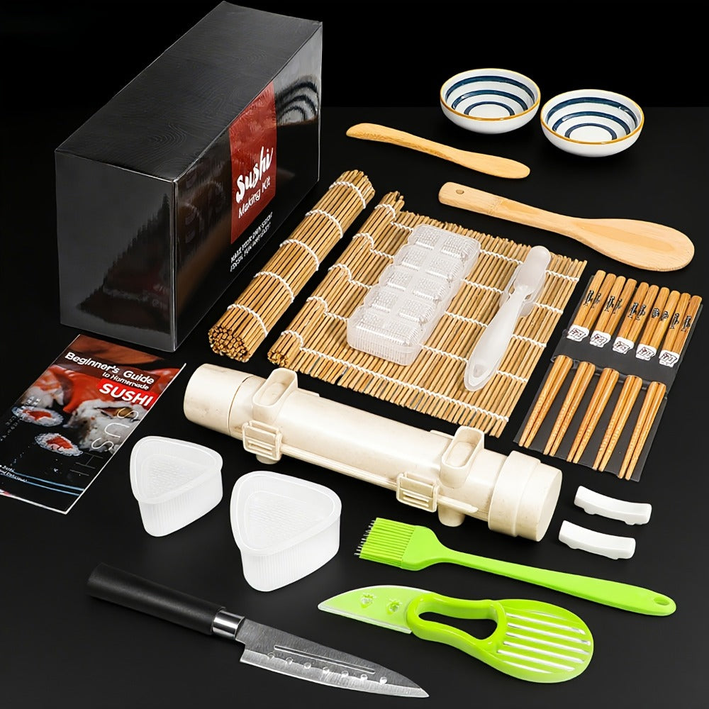 Sushi Making Kit 22-in-1 with Bamboo Rolling Mats Chef Knife Triangle Nigiri Gunkan Molds Chopsticks Beginner Guide