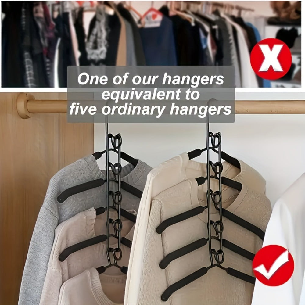 Space Saving Hangers 5-in-1 Multi-Layer Metal Closet Organizer | Heavy Duty Non-Slip Foam Pads | 2 Pack Clothes Hanger for Coats Sweaters