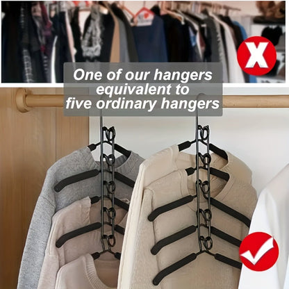 Space Saving Hangers 5-in-1 Multi-Layer Metal Closet Organizer | Heavy Duty Non-Slip Foam Pads | 2 Pack Clothes Hanger for Coats Sweaters