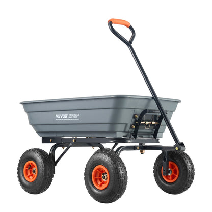 Garden Dump Cart Convertible Flatbed Utility Wheelbarrow with 2-in-1 Handle, Removable Side Panels