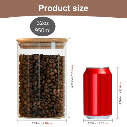 Food Storage Containers Six-Piece 32 oz Glass Jar Set with Bamboo Lids, Labels and Pen for Pantry Storage