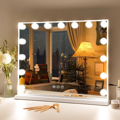Hollywood Vanity Mirror with 15 Dimmable Bulbs, 23 x 18 Inch Frame, Three Light Colors and USB Port