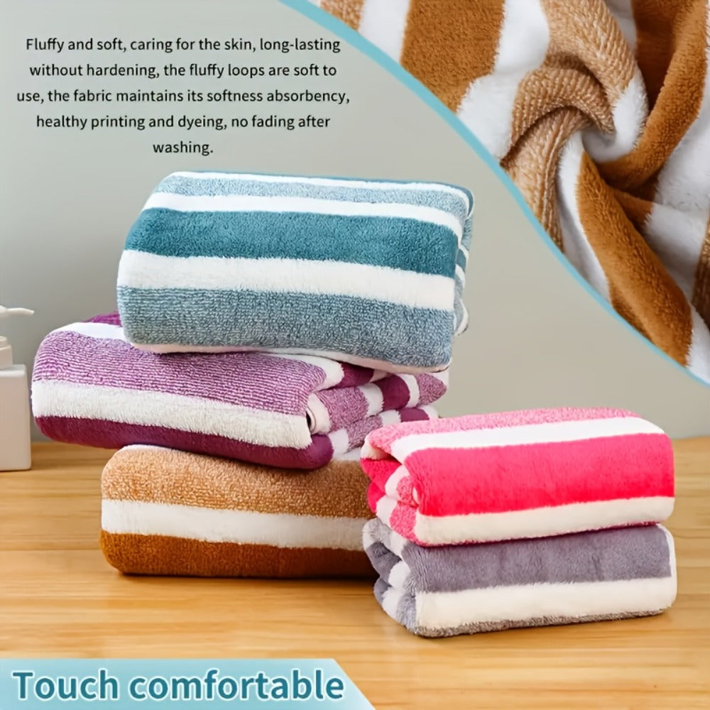 Towel Set 9 or 15 Piece 320GSM Coral Fleece Striped Mix in Five Solid or Mixed Colors for Home and Guest Use