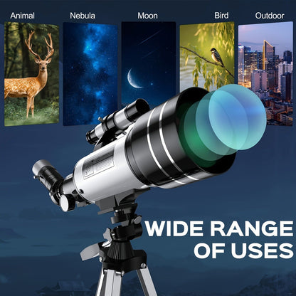 70 mm Refractor Telescope Kit with Five Color Labels, Tripod, Phone Holder and Two Eyepieces