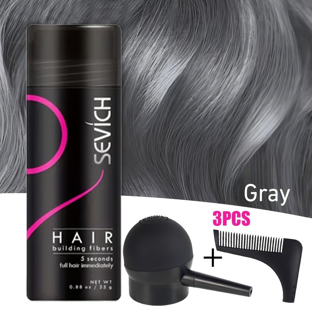 Keratin Hair Fibers 3-Piece Kit with Spray Pump & Optimizer, Instant Thickening Powder for Thinning Hair & Beard