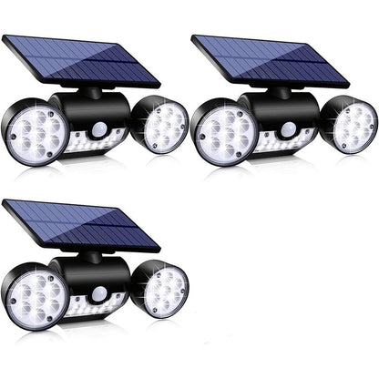 Motion Sensor Solar Security Light 30 LED Dual Head - 360° Adjustable Outdoor Wall Spotlight for Garden Garage Driveway Patio Backyard